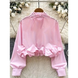 Women's Elegant Short-Sleeve-like Long Sleeve Blouse - Pink Ruffled Collar & Cuff Trim, -Line Shirt, Solid Color -Season Top for Weddings, Parties & Office - Machine Washable (Non-Stretch) Pink Blouse, Blouses For Women, Blouses For Women Elegant Classy, White Blouse, Womens Tops And Blouses, White Blouse For Women, Tops For Women, White Blouses For Women, Tops For Women Elegant Classy, Ladies Tops And Blouses, Plus Size Women Blouses, Long Sleeve Tops For Women, White