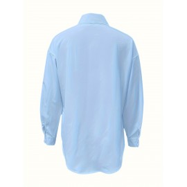 [Casual Button-Up Shirt] Relaxed Fit Women's Casual Long Sleeve Button-Up Shirt | Solid Color, 3/4 Sleeve Design with Chest Pocket, Versatile All-Season Top for Casual Attire