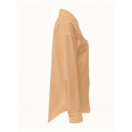 [Casual Button-Up Shirt] Relaxed Fit Women's Casual Long Sleeve Button-Up Shirt | Solid Color, 3/4 Sleeve Design with Chest Pocket, Versatile All-Season Top for Casual Attire
