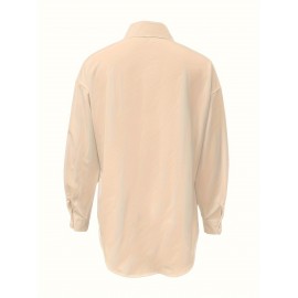 [Casual Button-Up Shirt] Relaxed Fit Women's Casual Long Sleeve Button-Up Shirt | Solid Color, 3/4 Sleeve Design with Chest Pocket, Versatile All-Season Top for Casual Attire