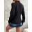 [Elegant Button-Up Blouse] Women's Elegant Collar Button-Up Shirt - Solid Black Long Sleeve Blouse, Classic Collar Design, All-Season Versatile Top for Casual & Formal Wear, Durable Fabric, Easy Care, Stylish Layering Piece, Timeless Fashion, Quality Stitching, Buttonup Blouse, Stylish Wardrobe