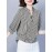 [Breathable Black & White] Elegant Women's Loose V-Neck Shirt With 3/4 Sleeves And An Asymmetrical Hem, Breathable Black And White Stripes For Spring, Summer, And Autumn