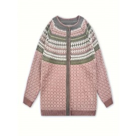 Winter Women's Sweater Elegant Coat Jacket Soft Multi-Color Jacquard Chunky Crochet Edge Beautiful Fashion Comfortable Casual Vintage Commuter Slim Fit Cardigan Gift ZLLZ