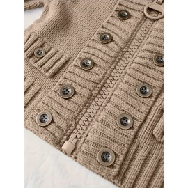 Multi-button decorated large zipper stand-up collar slim-fit cardigan
