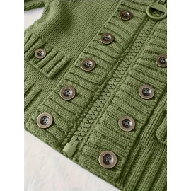 Multi-button decorated large zipper stand-up collar slim-fit cardigan