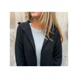 Women's Fleece Hooded Jacket - Elegant Casual Winter Coat with Full-Length Pockets, Machine Washable Outerwear in Black, Brown, Grey, Navy, or Beige - Cozy Fall & Winter Outerwear for Everyday or Formal Events