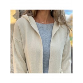 Women's Fleece Hooded Jacket - Elegant Casual Winter Coat with Full-Length Pockets, Machine Washable Outerwear in Black, Brown, Grey, Navy, or Beige - Cozy Fall & Winter Outerwear for Everyday or Formal Events