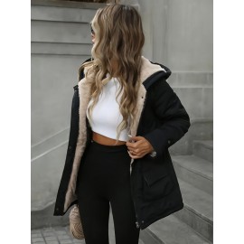 Women'S Plus Size Hooded Jacket - Windproof Winter Coat with Snap Button Closure, Full-Zip Front, Long Sleeve Athletic Outerwear for Gym, Running, Casual Outfits - Cold Weather Outerwear (Fall/Winter), Running Gear, Sporty Design, Durable Fabric, Fitness Enthusiasts