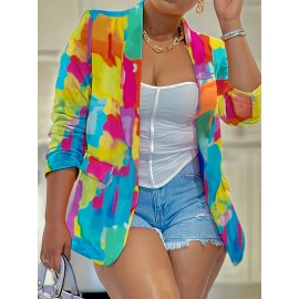Plus Size, Women's Oversized Lapel coat - Bold Yellow, Not See-Through Non-Stretch Fabric Blazer, Machine Washable Everyday & Formal Outerwear for Parties, Office, Events - Women's Fashion Outerwear, Party Wear, Trendy Blazer, Structured Fit, Stylish Jacket, Party Goers
