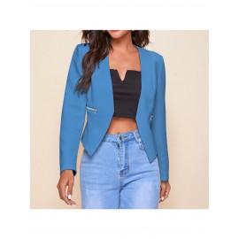 Plus Size, Women's Plus-Size Elegant Mustard-Yellow Blazer with Black Collar & Zipper Pockets - Structured Collar Long Sleeve Tailored Coat, All-Season Versatile Jacket for Casual, Business & Formal Wear - Machine Washable Tailored Fit (Vibrant Yellow) - Front Placket, Notched Collar, Zipper Closure, Solid Color, Suitable for Spring & Autumn, Mature Style, Suitable for Casual Attire, Plus Size Womens Blazer, Oversized Blazer For Women Plus Size,