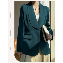 Plus Size - Women'S Luxury -Like Satin Loose-Fitting Suit Jacket - Thin Design Professional High-End Tailored Blazer, Solid Color Elegant Office & Formal Wear, Spring/Autumn Versatile Outerwear for Business, Weddings, Semi-Formal Events - Women'S Fa
