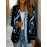 Plus Size - Women'S Musical Notes & Piano Keys Printed Suit Jacket - V-Neck Single Button Slim Fit Blazer, Black with Blue Musical Notes, All-Season Office & Casual Wear, Elegant Music-Themed Professional Apparel, Musicthemed Clothing, Durable Fabric