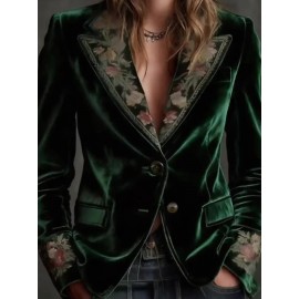 Plus Size, Women's Plus Size Christmas Suit Jacket - Elegant Collar Button- Coat, Long Sleeve Winter Holiday Party Wedding Attire, Machine Washable Festive Blazer