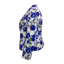 Plus Size, Plus Size Women's Long Sleeve Suit Jacket- Blue Rose Print, Stylish Fall/Winter Fashion for Parties, Art Exhibits, Holidays, and Smart Casual Wear, Plus Size Suit Jacket for Women, Suits for Women Plus Size, Plus Size Jackets for Women Plus Size, Plus Size Jackets for Women  Plus Size Suits for Women Plus Size, Art Event Attire, Holiday Fashion, Elegant Suit, Floral Print Jacket, Durable Fabric, Comfortable Fit, Printed Jacket, Women's Blazer, Office Professionals,