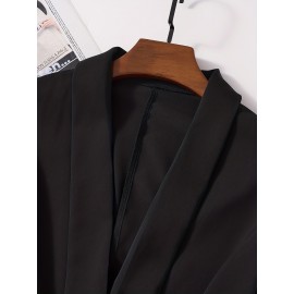 Plus Size, Black leopard print plus-size Women's suit jacket with spliced cuffs, elegant office attire for daily commuting