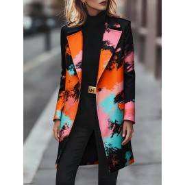 Plus Size, Plus Size Women's Elegant Oversized Longline Blazer Jacket - Single-Button Collar, H-Line Silhouette Short/Sleeve or Long Sleeve, All-Season Work to Wedding Coat, Machine Washable Black Suit Outerwear (No Belt)