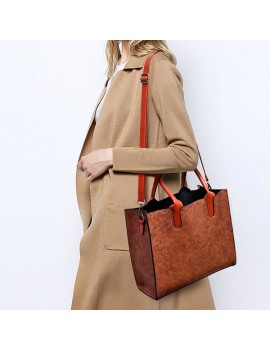 Women Three-piece Set Vintage Faux Leather Handbag Shoulder Bag Wallet