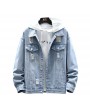 Men Denim Jacket Loose Jeans Casual Hole for Autumn Winter