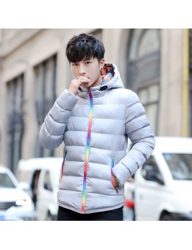 Men's Padded Winter Coat Collar Colorful Zipper Hooded Jacket Korean Slim Casual Jacket Tide