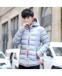 Men's Padded Winter Coat Collar Colorful Zipper Hooded Jacket Korean Slim Casual Jacket Tide