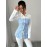 Women'S Elegant Mint Green & White Floral-like Collar Blouse - Slim-Fit Tailored Long Sleeve Shirt Jacket, Machine Washable All-Season Professional & Casual Wear, Structured Button-Front Jacket