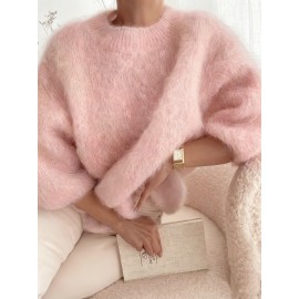 Women'S Soft Plush Sweater - Thick Winter Pullover Sweater, Cozy Sweater for Fall/Winter, Everyday & Formal Outfits - Women'S Sweater for Women - Elegant Sweater, Winter Sweater, Fall Fashion, Round Neckline, Stylish Knitwear, Fashion Lovers