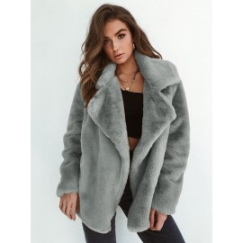 Women'S Plus-Size Elegant Plush Lapel Winter Jacket - Soft Brown/ - Open Front Coat with Classic Collar & Long Sleeves - All-Season Casual to Formal