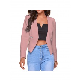 Plus Size, Women's Plus-Size Elegant Mustard-Yellow Blazer with Black Collar & Zipper Pockets - Structured Collar Long Sleeve Tailored Coat, All-Season Versatile Jacket for Casual, Business & Formal Wear - Machine Washable Tailored Fit (Vibrant Yellow) - Front Placket, Notched Collar, Zipper Closure, Solid Color, Suitable for Spring & Autumn, Mature Style, Suitable for Casual Attire, Plus Size Womens Blazer, Oversized Blazer For Women Plus Size,