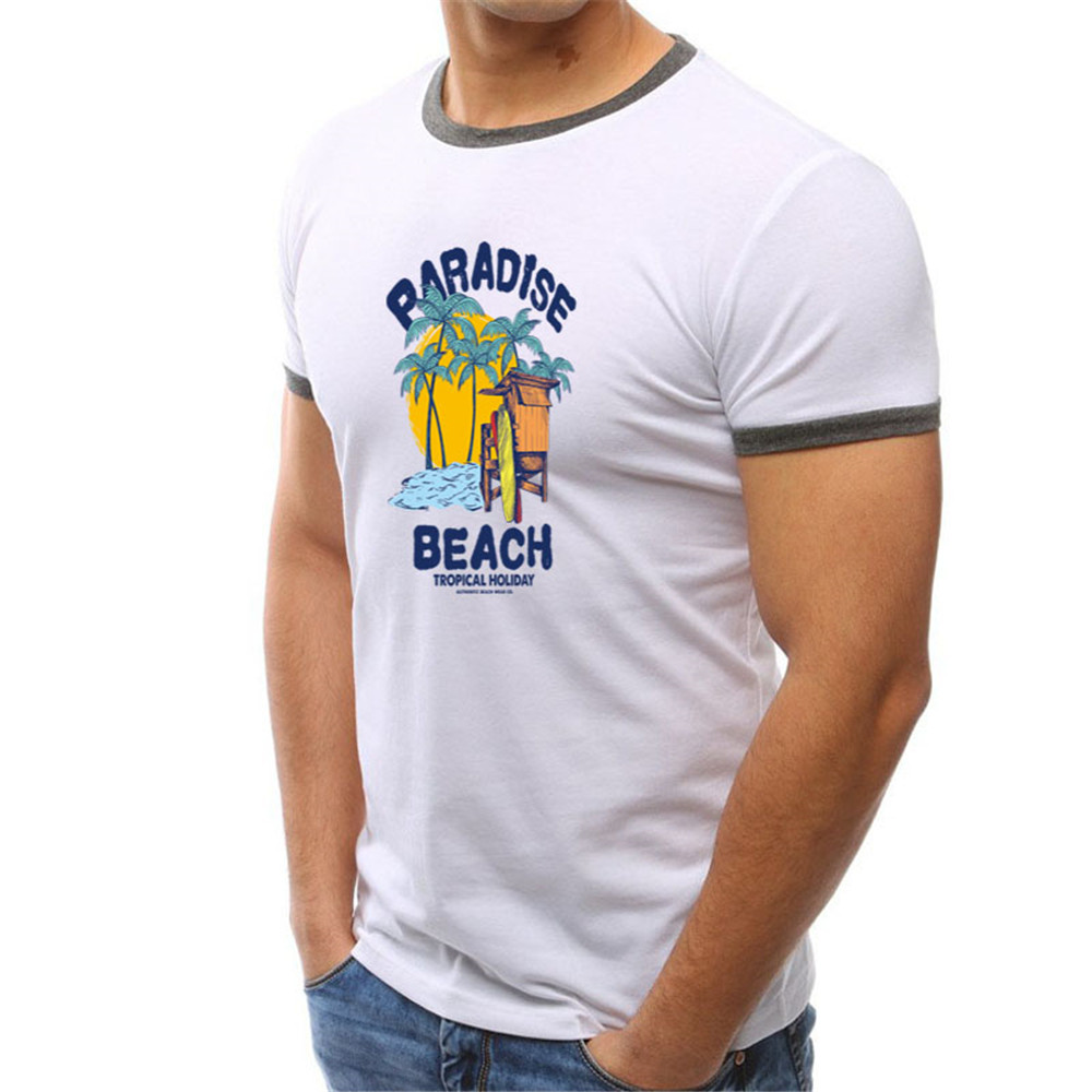 Men T-Shirt Short Sleeve Summer Fashion Printed T-Shirt - White S